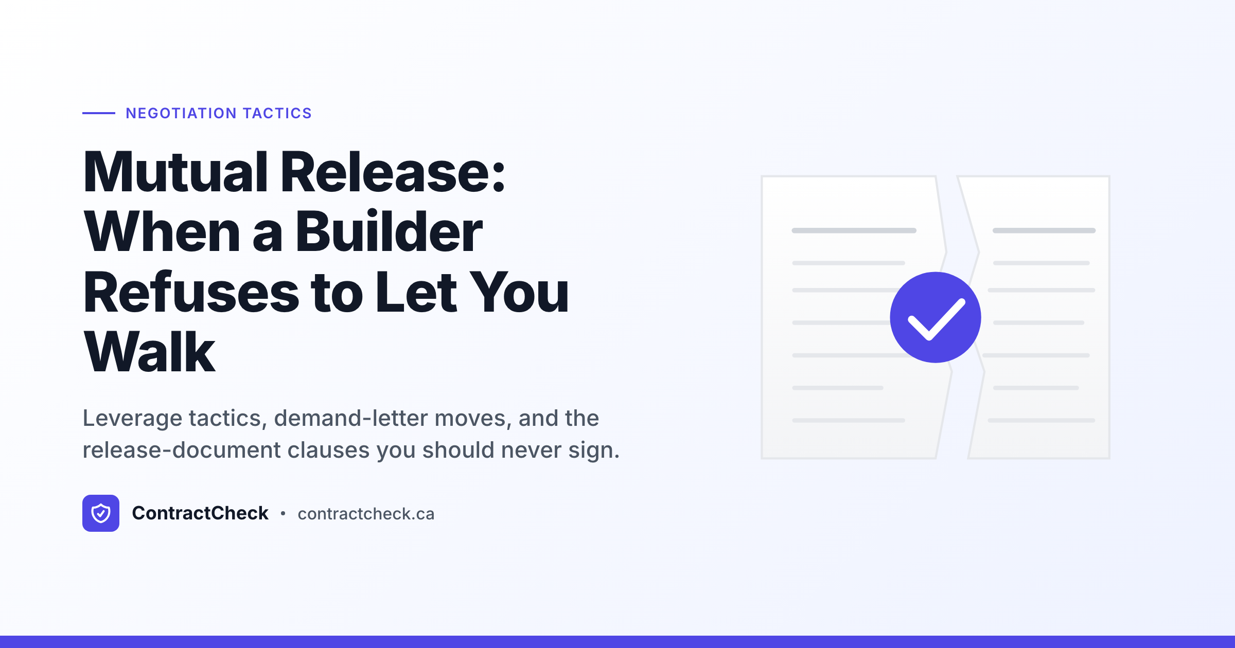Two hands signing a torn contract in half: mutual release between pre-construction buyer and builder